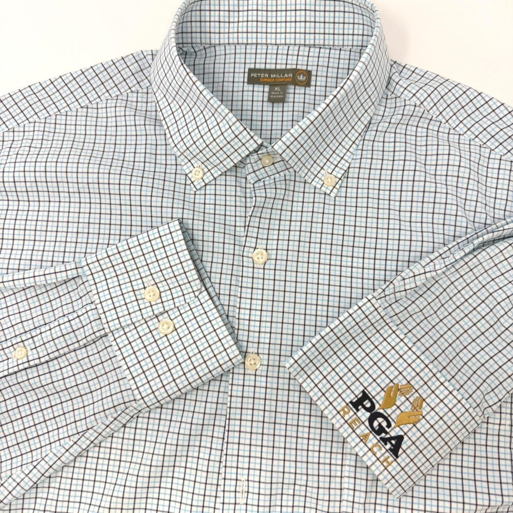 Peter Millar Summer Comfort‎ Mens XL Check PGA Reach Performance Button Down